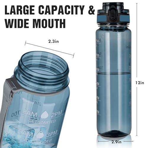 OLDLEY Water Bottle, 32oz Motivational Sports Water Bottle with Time Marker - Times to Drink - Tritan, BPA Free, Wide Mouth Leakproof,Misty Teal - color: Misty Teal