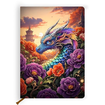 Lovdazzles Pretty Leather Lined Journal rainbow dragon Notebook 200 Pages A5 Ruled Notebooks, Notebook Journal for Writing Work, Dragon Lovers Gifts for Women (5.8 x 8.3) - color: Multi 1729