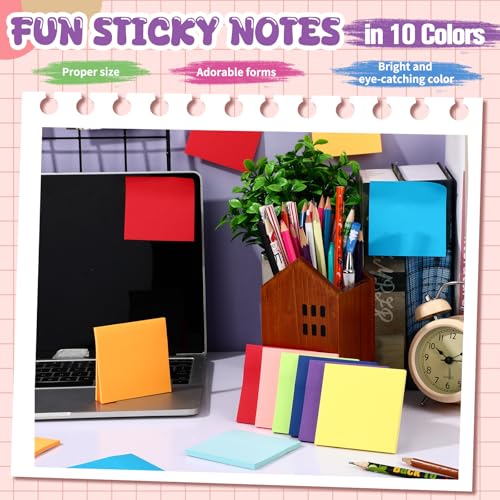 Zubebe 200 Pads 3 x 3 Inch Sticky Notes Bulk, Bright Colors Notepads Self Stick Note Square Memo Sticky for Office Back to School, 45 Sheets/pad - size: 3 × 3 Inch