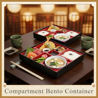Teenyyou 4 Pcs 12 x 9.5 x 2.2 inches Japanese Bento Box 6 Compartments and Bowl Divided Japanese Food Presentation with Greaseproof Restaurant Bento Tray Sushi Tray Gift for Sushi Home Restaurant - style: 6 Compartments and Bowl
