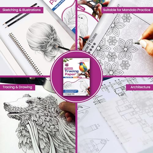 Tracing Paper 9x12 in, 75 Sheets, Transparent Sketch Paper 63gsm | Translucent, Sketching & Drafting, Overlays, Pencil Marker & Ink, Premium - size: 9" x 12" (75 Sheet)