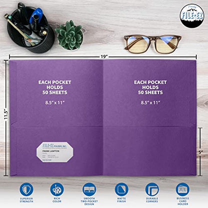 FILE-EZ Two-Pocket Folders, Purple, 25-Pack, Textured Paper, Letter Size (EZ-32545) - color: Purple, size: 25 Folders