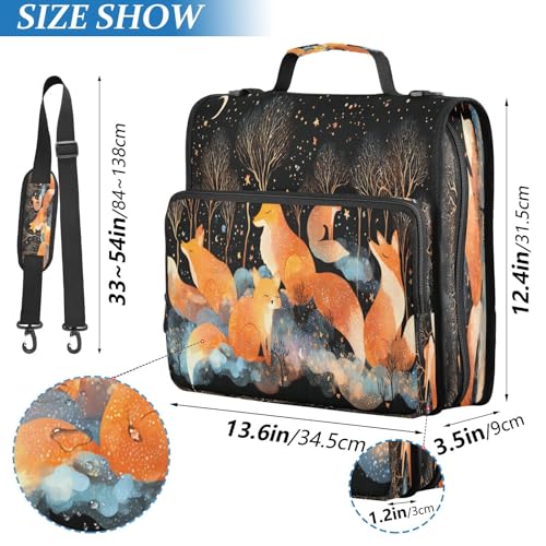 School Zipper Binder Forest Fox Decor Trapper Keeper 3 Ring Binder Bag Multiple Pockets & Storage Organizer, 500 Sheet Capacity with Shoulder Strap