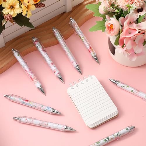 Cholemy 48 Pieces Flower Pens Bulk Spring Floral Ballpoint Pens Colorful Floral Retractable Black Ink for Women Spring Flower Writing Journaling Gifts Office Supplies - style: Spring