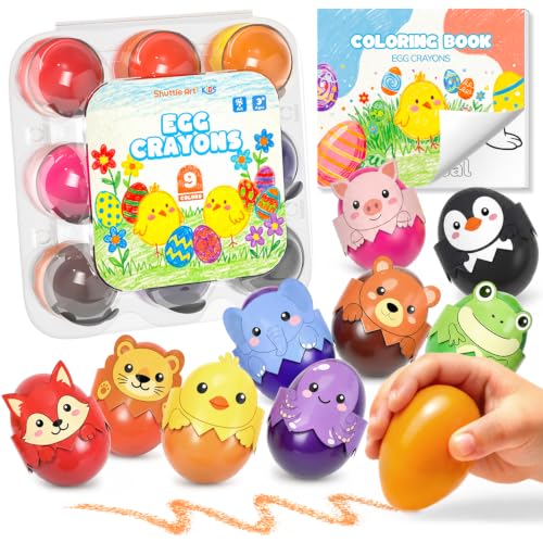 Shuttle Art Egg Crayons for Toddlers 1-3, 9 Colors Palm-Grasp Jumbo Crayons with Coloring Book, Washable & Mess-Free Art Supplies & Gifts for Boys and Girls - color: 9 Colors