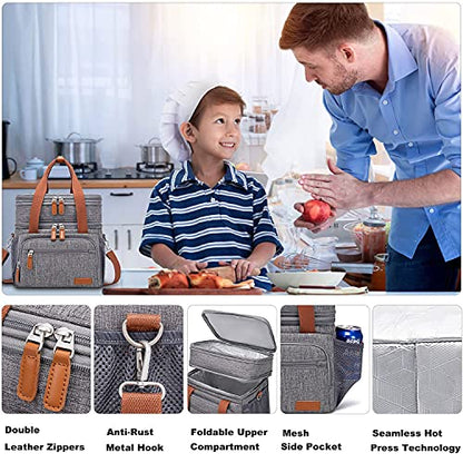 Weitars Lunch Bag for Women Men, Loncheras Para Mujer Dual Compartment Waterproof Reusable Large Lunch Box Wide-Open Cooler Tote Bag For Working Picnic Hiking (15L) (Gray(kahki)) - color: Gray(kahki)