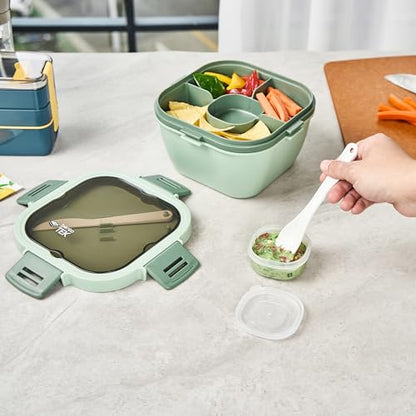 Restaurantware-Bento Tek 57.5 Ounce Bento Box, 1 Reusable Lunch Container - With Fork And Knife, Does Not Contain BPA, Green Plastic Reusable Lunch Box, Microwavable, Dishwashable - size: 1 Count, style: 58 oz - Green
