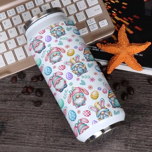 Easter Eggs Colorful Gnomes Spring Flowers 14oz Stainless Steel Tumbler with Lid & Straw-Double Wall Vacuum Insulated Travel Mug Water Bottle Coffee Beverage Drinks Cup - size: 14 Ounces