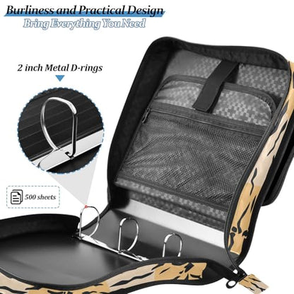 Tigers Stripe Brown Zipper Binder Bag 3 Ring with Shoulder Strap Zippered Binder Fits 13 Inch Laptop File Folder Document Organizer for College Office Supplies - color: Tigers Stripe Brown