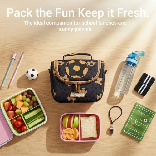 Insulated Lunch Bag for Kids Soft Bag Washable with Strap Reusable Toddler Lunch box School Supplies Food Carrier Snacks Picnic(Multi) - color: 1Soccer
