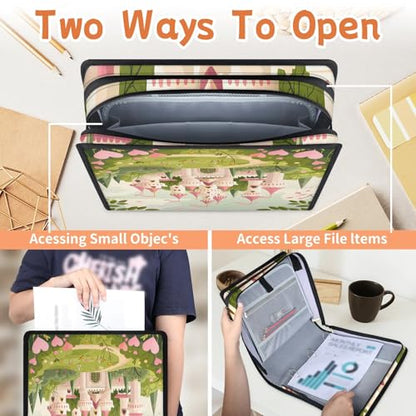 Castle Pink Zipper Binder, 3 D-Ring Expanding File Folder with Handle & Adjustable Shoulder Strap, 400 Sheets Capacity Multi-Pocket Organizer for 13 Inch Laptop - color: Castle Pink