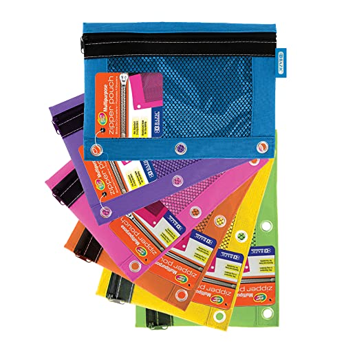 BAZIC PRODUCTS Bright Color 3-Ring Pencil Pouch with Mesh Window | clear mesh window and a zipper closure for pens, pencils, supplies - size: 144-Pack