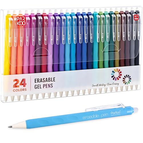 ParKoo Retractable Erasable Gel Pens Clicker, 0.7mm Fine Point Erasable Pens, Make Mistakes Disappear for Writing Journaling Drawing Planner, Pack of 24 Assorted Colors - color: 24 Colors