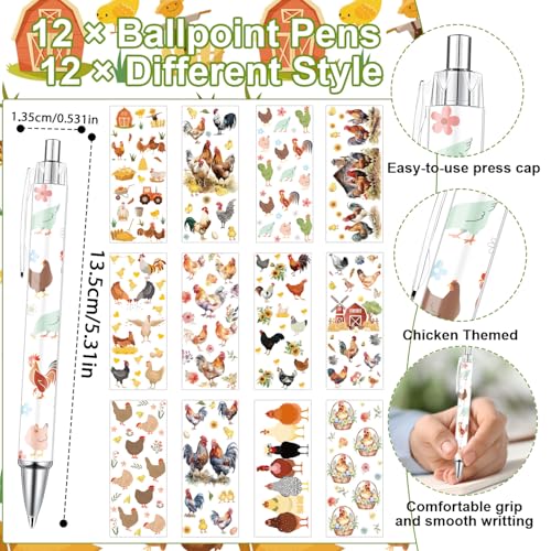 Wxiben Chicken Sticky Notes with Pens - 24 Pcs Cartoon Chicken Notepads Ballpoint Pens Bulk Farm Animals Notes Black Ink Pen Animal Lover Gifts for Women Men Study Office School Supplies Party Favor - color: Chicken