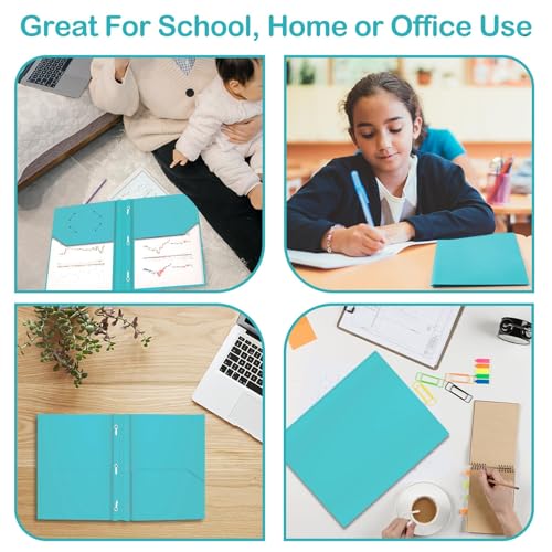 ViVin 12 Pack Plastic Folders with Pockets and Prongs, Heavy Duty 2 Pocket Folders with 3-Prong Fasteners, Poly File Holds 8-1/2" x 11" Paper for School Office Home (Lake Blue) - color: Lake Blue, size: 12 PACK