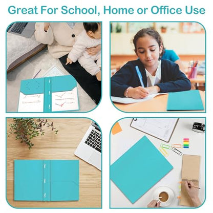 ViVin 12 Pack Plastic Folders with Pockets and Prongs, Heavy Duty 2 Pocket Folders with 3-Prong Fasteners, Poly File Holds 8-1/2" x 11" Paper for School Office Home (Lake Blue) - color: Lake Blue, size: 12 PACK