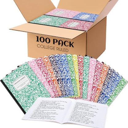 Fainne 100 Pack College Ruled Composition Notebooks B5 Composition Book Bulk 7.5 x 9.8 Inch 50 Sheets/ 100 Pages Marble Cover Journal Notebooks for College Office Back to School Supplies(Multicolor) - color: Multicolor