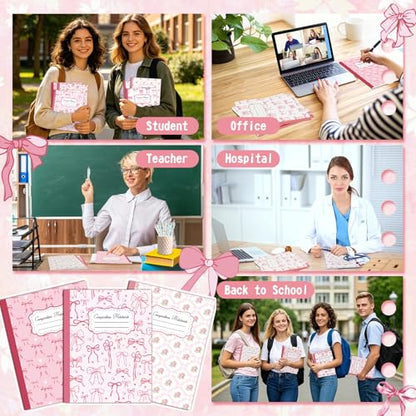 6 Pack Pink Bow Composition Notebooks, Preppy Cute Coquette Notebook,9-3/4 x 7-1/2" Aesthetic College Ruled Journal Back to School Teacher Gifts First Day of School Favors, 110 Pages - color: Pink