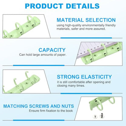 PATIKIL A8 3-Hole Ring Binder Mechanisms, 2 Set Binder Spines Replacement for Office Planners Documents Recipes Organization Storage, Green - color: Green
