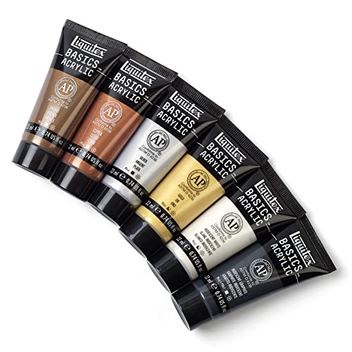 Liquitex BASICS Acrylic Paint Set, 6 x 22ml (0.74-oz) Tube Paint Set, Metallic & Iridescent - style: Metallic 6 x 22ml (0.74oz)