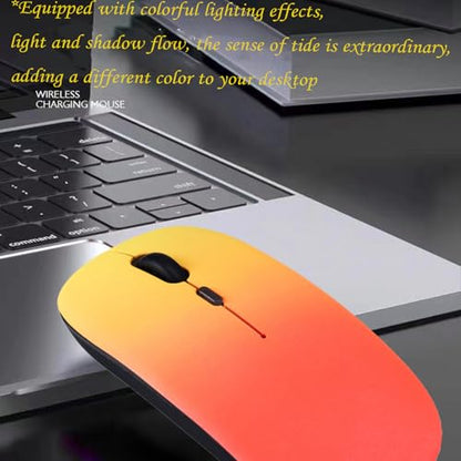 LED Wireless Mouse, Slim Silent Dual-Mode 2.4G+BT Rechargable 7-Color Portable Mobile Optical Office Mouse with USB Receiver, 3 Adjustable Levels for Notebook, PC, Computer, MacBook (Sunset red) - color: Sunset red