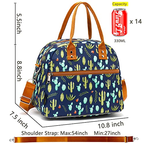 FlowFly Insulated Lunch Bag With Shoulder Strap for Women, Men, and Kids, Large and Reusable, Handle, Freezable Work and School Travel Tote and Meal Prep Organizer,Cactus - color: Cactus
