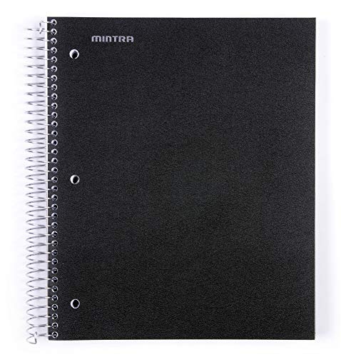 Mintra Office Durable Spiral Notebooks, 5 Subject (Black, Wide Ruled 1pk) - color: Black, size: Wide Ruled 1pk