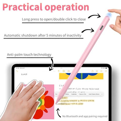 HZD Apple Pencil for iPad 2025-2018 Faster Charge Stylus Pen, Pink | with Tilt Sensitivity & Palm Rejection & Magnetic Compatible iPad 11/10/9/8/7/6, Pad Air 3/4/5, Pro 12.9"/11",Mini 6/5, M2/M4 - color: Pink