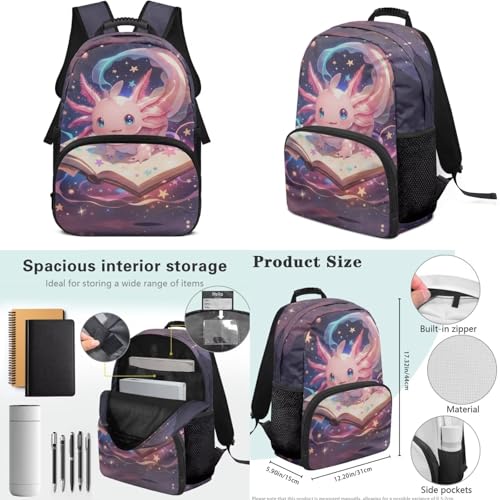 17 Inch Kid's 4PCS Backpack Set, Back to School Essentials | Insulated lunch box, water bottle pouch, pencil case, lightweight, padded shoulder straps, for elementary, middle school - color: Galaxy Axolotl