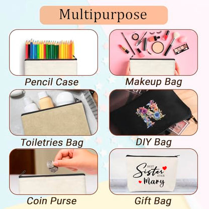15PCS Blank DIY Canvas Zipper Bags Pencil Pouch Makeup Bags Bulk，6.9×9Inch Large-Capacity Multi-Purpose Toiletry Bag Pencil Case Portable Travel Storage Bag - color: 15pcs Black