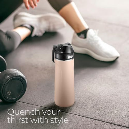 SIPX Stainless Steel Water Bottle, 18oz, Peach, Reusable, BPA-Free, Keeps Cold 24hr, Triple Insulated, Leak Proof Straw Lid, Sustainable Material, Hiking - color: Pink