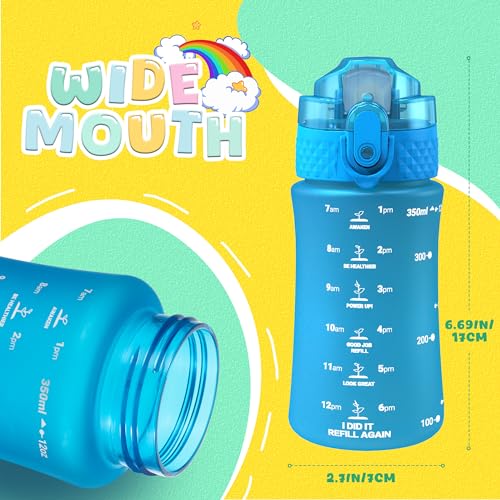 OLDLEY Kids Water Bottle for School, 12 oz (2 lids) BPA-Free Reusable Leak-proof Durable Tritan Plastic Water Bottles with Straw & Chug Lids, Anti-dust Spout Cover (Blue) - color: A-Blue, size: 12 Ounces