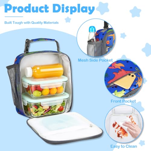 FlowFly Kids Lunch box Insulated Soft Bag Mini Cooler Back to School Thermal Meal Tote Kit for Girls, Boys, Dinosaur - color: Dinosaur