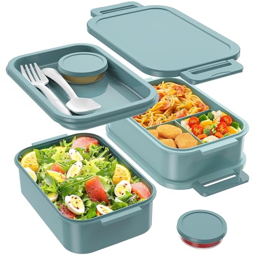 Jelife Bento Box Adult Lunch Box - 72oz Stackable Bento Lunch Box for Adults, 3 Layers All-in-One Large Bento Box Leak-Proof Lunchbox with Utensil Sauce Dressing Containers for Dining Out,Work, Green - color: 2-Green