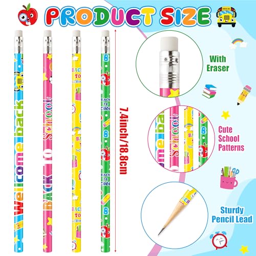 Xqumoi 60Pcs Back to School Pencils with Erasers - 4 Designs #2 HB Pencil in Bulk Welcome Back to School Stationery for Student Classroom Rewards Goodie Bag Fillers Birthday Party Favors Supplies - style: Back to School