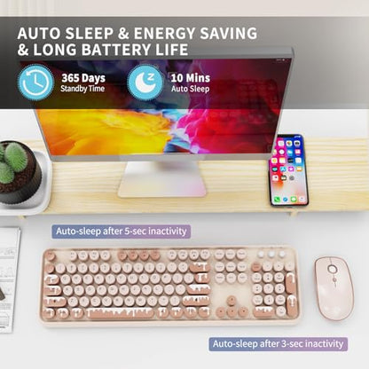 Wireless Keyboard and Mouse Combo, 2.4GHz Colorful Cute Round Keycaps Keyboard for Office Computer PC Desktops Laptop (104 Keys Ice Cream) - color: 104 Keys Ice Cream
