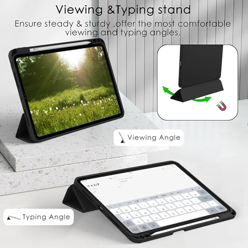 ZryXal iPad Pro 11 Inch Case (M5) 2025/ (M4) 2024 (Model: A3357,A3358,A3359,A2836/A2837/A3006), Trifold Stand Smart Cover with Pencil Holder and Soft TPU Back, Auto Wake/Sleep (Black) - color: Black