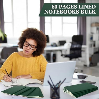 Mimorou 100 Pcs Journals Notebooks Bulk - Kraft Softcover A5 Small Notebooks 5.5 Inch x 8.3 Inch Notepads with 60 Page 30 Sheet for Writing Sketch Travel Office Supplies (Green,Unlined) - color: Green, style: Unlined