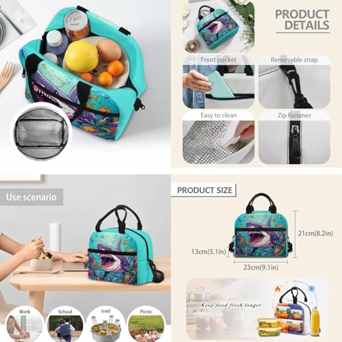 Cartoon Shark Backpack for Boys Kids Backpack with Lunch Box Water Bottle Holder and Soft Pencil Case 4 Pcs Set 17 inch Sturdy Bookbag with Front Pocket for School Lightweight School Bag - color: Cartoon Shark
