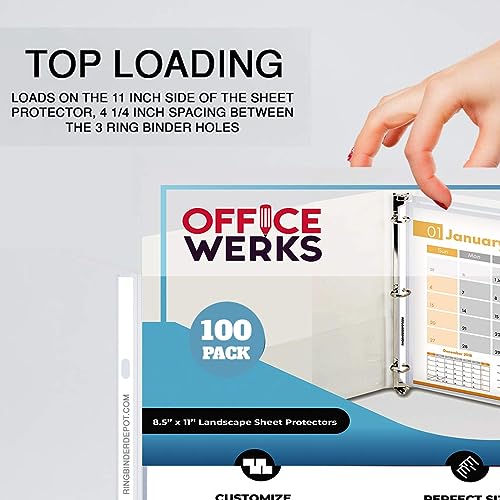 Performore 100-Pack Landscape Sheet Protectors | 11×8.5" Clear Top-Loading Sleeves | 3-Hole Punched, Acid-Free, Archival Safe Plastic for Binders, Scrapbooks, Photos & Documents - size: 100 Pack
