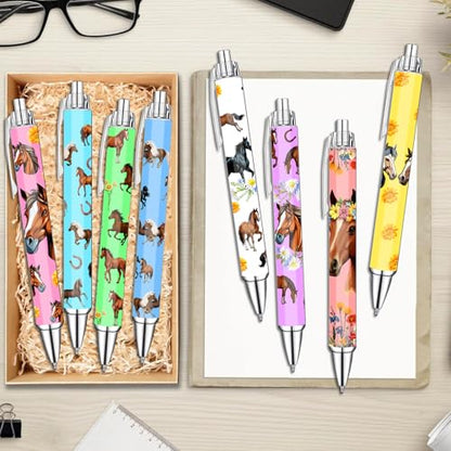 Horse Theme Ballpoint Pens Set – Aesthetic Horse Design Pens for Office, Journaling, and Stationery Lovers – Smooth Writing Pens for Daily Use, Notes, or Gifts – Stylish Animal Inspired Design, 8 Pack - style: Horse