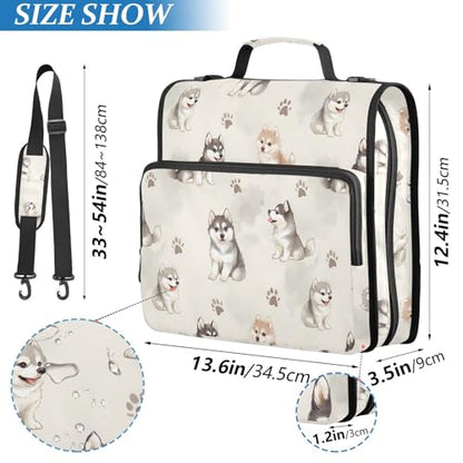 Cute Husky Dog Zipper Binder 3 Ring with Handle and Shoulder Strap, 500 Sheet Binder Organizer Capacity & Multi-Pockets for School Office - color: A6533