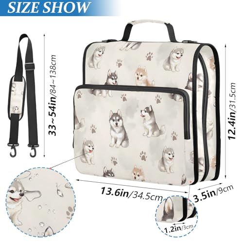 Cute Husky Dog Zipper Binder 3 Ring with Handle and Shoulder Strap, 500 Sheet Binder Organizer Capacity & Multi-Pockets for School Office - color: A6533