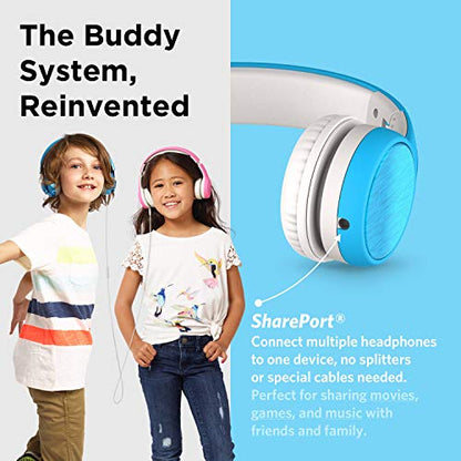 LilGadgets Connect+ Style On-Ear Kids Headphones with Microphone - SharePort Technology, SoftTouch Padding, Detachable Cable, Volume Limiting, Durable & Adjustable - Blue - color: Blue