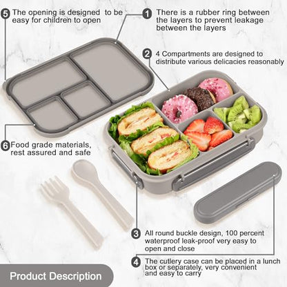 Amathley Lunch Box Kids,Bento Box Adult,Leakproof Lunch Containers for Adults/Kids/Toddler,1200ML-4 Compartments bento Lunch box with Utensil,Microwave & Dishwasher & Freezer Safe (White) - color: White