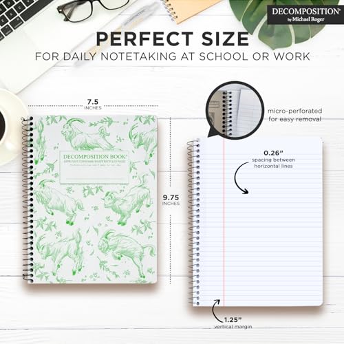 Decomposition Goatbook College Ruled Spiral Notebooks – 9.75 x 7.5 Journal with 160 Lined Pages – Notebooks for School Supplies, Home & Office – 100% Recycled Paper – Made in USA - color: Green Goatbook, style: Spiral-bound