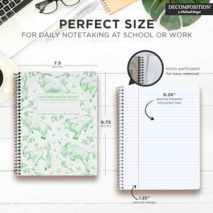 Decomposition Goatbook College Ruled Spiral Notebooks – 9.75 x 7.5 Journal with 160 Lined Pages – Notebooks for School Supplies, Home & Office – 100% Recycled Paper – Made in USA - color: Green Goatbook, style: Spiral-bound
