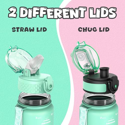 OLDLEY Kids Water Bottle for School, 17 oz (2 lids) BPA-Free Reusable Leak-proof Durable Tritan Plastic Water Bottles with Straw & Chug Lids, Anti-dust Spout Cover (Mintpink) - color: Mintpink, size: 17 Ounces