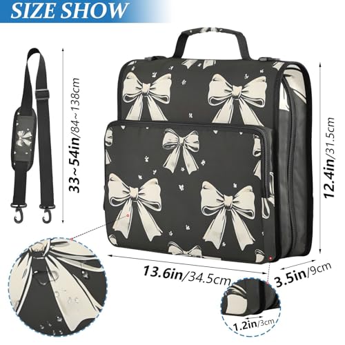 3 Ring Zipper Binder with Shoulder Strap Black White Bow 1.5 inch Binders Keeper Large Capacity Multi Pockets for School Office Supplies - color: Multi387, size: Fit 500 Sheets