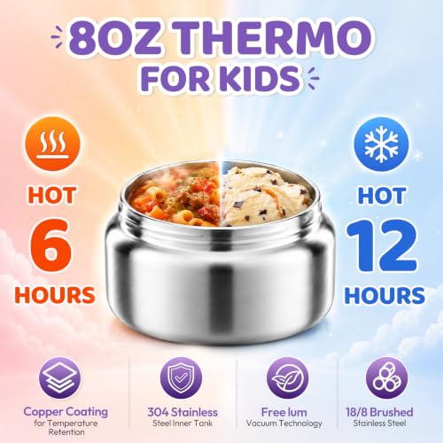 Itslife Bento Lunch Box for Kids with 8oz Soup Thermo&Lunch Bag, Leak-Proof Lunch Food Containers with 4 Compartment, Hot Food Insulated Food Jar for Kids School (Purple) - color: Purple